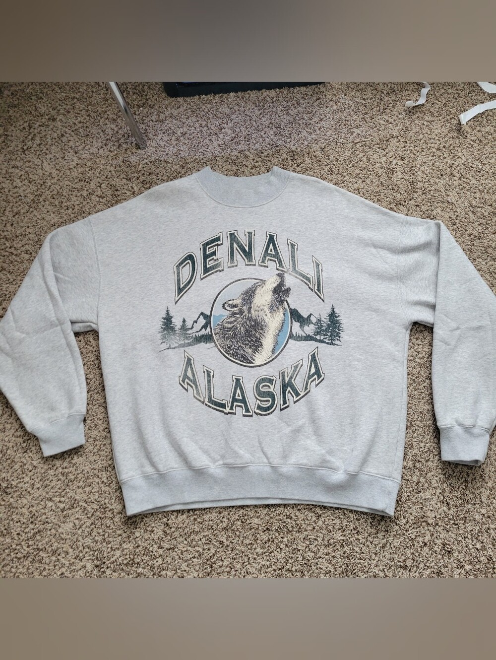 Abercrombie & Fitch Sweatshirt Denali Alaska Gray Wolf Crew Oversized Medium